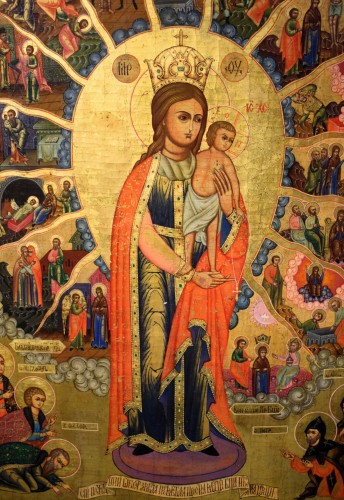 Vierge à l'Enfant et scènes des Évangiles - Icône russe à fond doré, XIXe siècle - Art sacré, objets religieux Style 